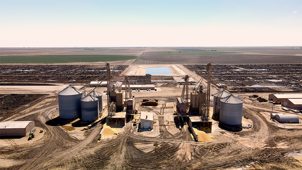 Aerial panoramic of feedyard